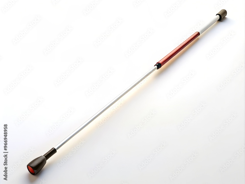 A cane with a comfortable handle and sturdy tip provides reliable navigation assistance for individuals who are blind or have low vision.
