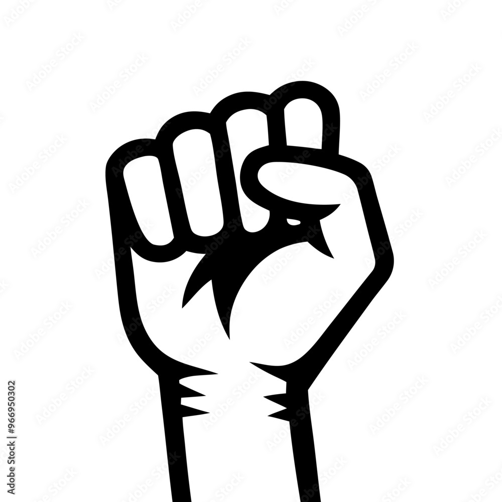 Protest fist. People protesting for human rights, equality anti-discrimination movement. Clenched fist raised up. Gym logo. Vector illustration. Protest fist. People protesting for human rights, equality anti-discrimination movement. Clenched fist raised up. Gym logo. Vector illustration.