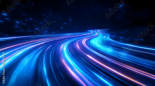 A vibrant, abstract representation of light trails in motion, creating a sense of speed.