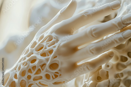 Work technology concept with a 3D printed hand model. Biblical motif touching photo
