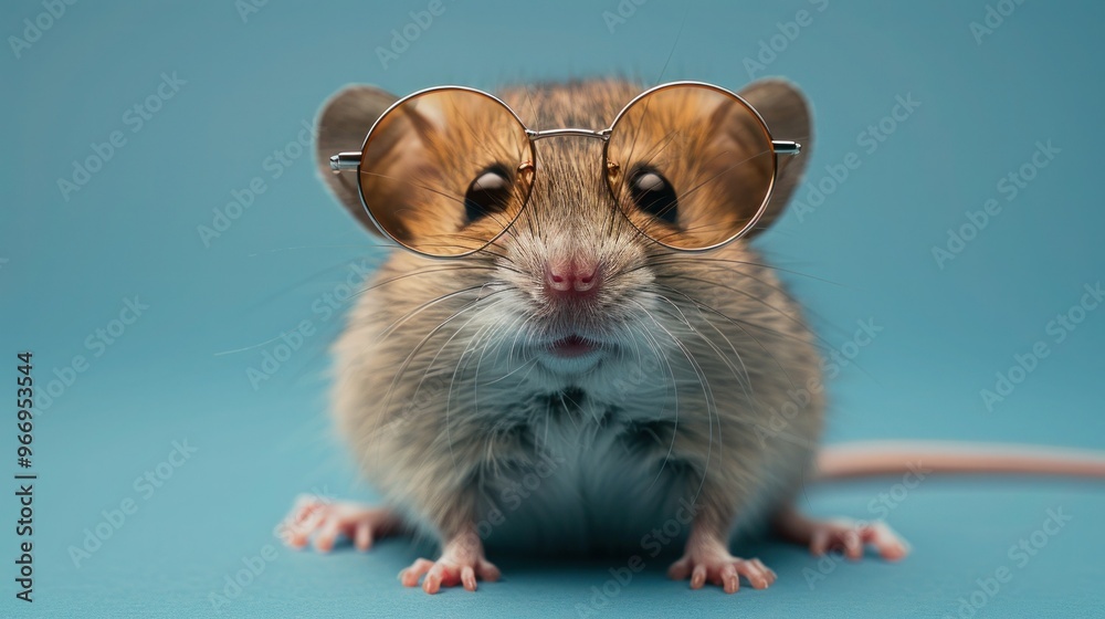 Scientific Rat: Full Body Shot with Lab Coat and Glasses on Blue Background Scientific Rat: Full Body Shot with Lab Coat and Glasses on Blue Background