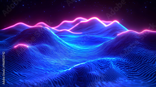 A vibrant, neon landscape w...