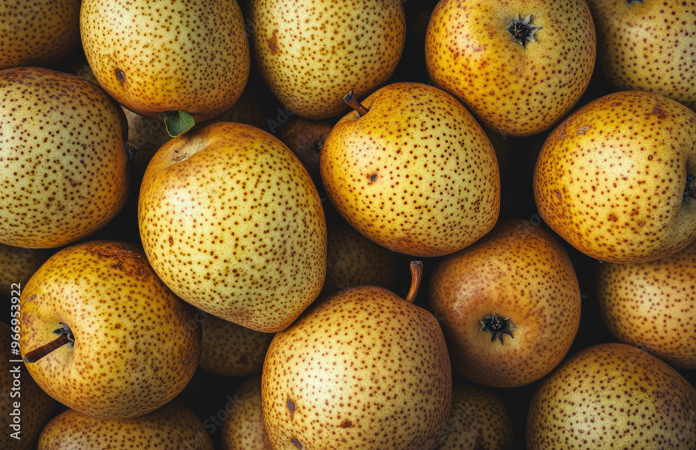 High-angle shot of Chinese pears with dark orange dots on it, Table top food photography. Created with Ai High-angle shot of Chinese pears with dark orange dots on it, Table top food photography. Created with Ai