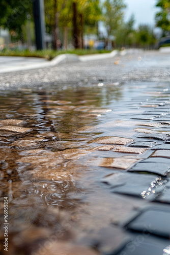 Permeable pavement reducing water runoff and flooding photo