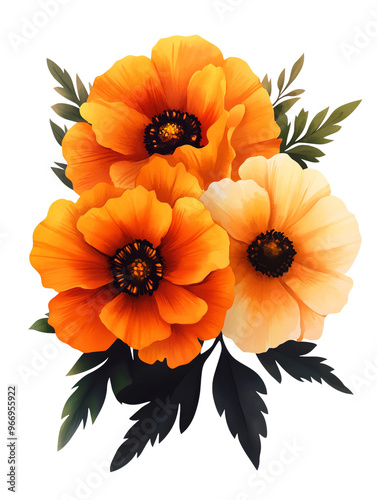 A beautifully arranged bouquet of vibrant orange and white flowers, perfect for adding a touch of elegance to any design. photo