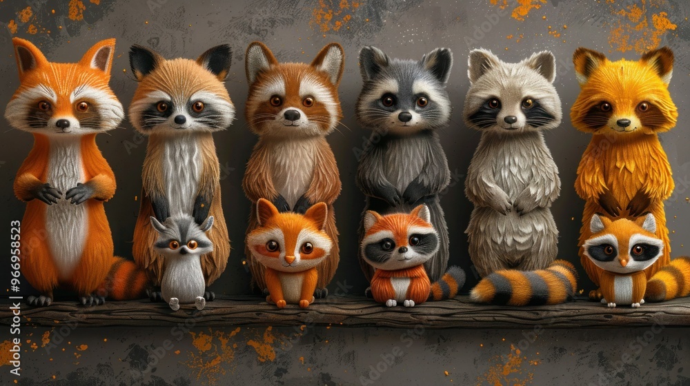 Fototapeta premium Cute and Colorful Forest Animal Clipart Collection for Kids - Set of Adorable Isolated Vectors Featuring Bear, Moose, Raccoon, Bunny, Fox, and Owl