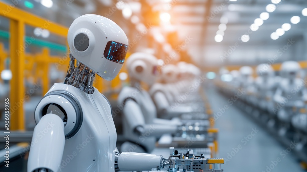 Fototapeta premium Robot Worker Assembly Line Automation Factory.