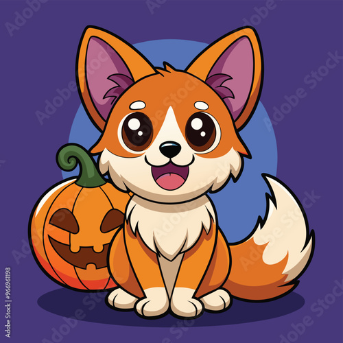 Cute cartoon siberian husky puppy on pastel background.