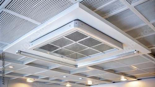Suspended ceiling with integrated air conditioning and ventilation, depth of field