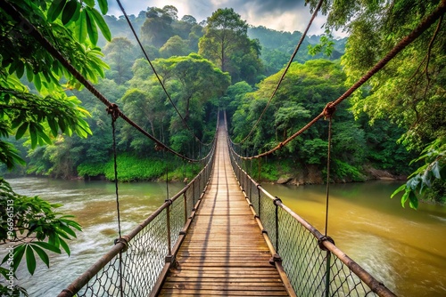Suspension bridge over river in the jungle