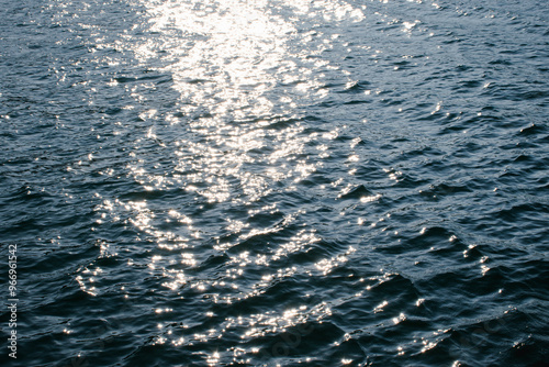 Sunset Reflections, Rippling Water Surface with Golden and Blue Hues at Evening sea wave abstract texture sunlight blue and golden pattern blurred background.