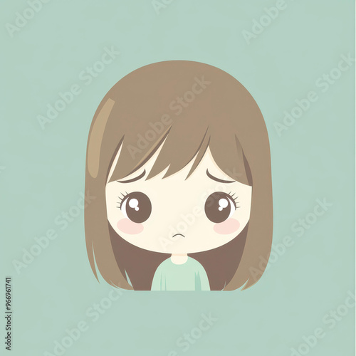 A cute, flatcolor illustration of an embarrassed girls head, showcasing a funny expression in a charming front view. photo