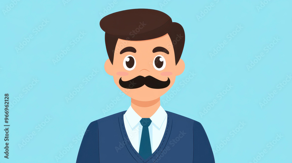 A trendy young businessman sports a tie and sweater, complete with a stylish mustache in this fun cartoon illustration. A trendy young businessman sports a tie and sweater, complete with a stylish mustache in this fun cartoon illustration.