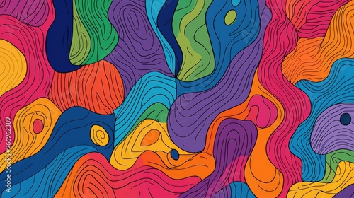 Line art illustration featuring an abstract pattern background in vibrant colors