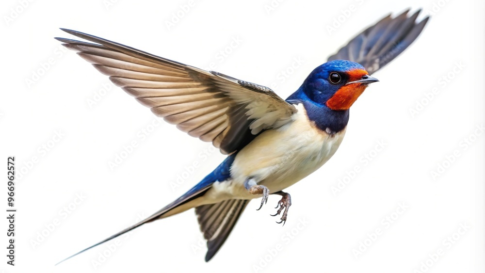 Fototapeta premium Swallow bird flying in fisheye perspective on white background