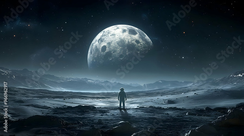 An astronaut stands on a ba...
