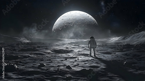 An astronaut stands on a lu...