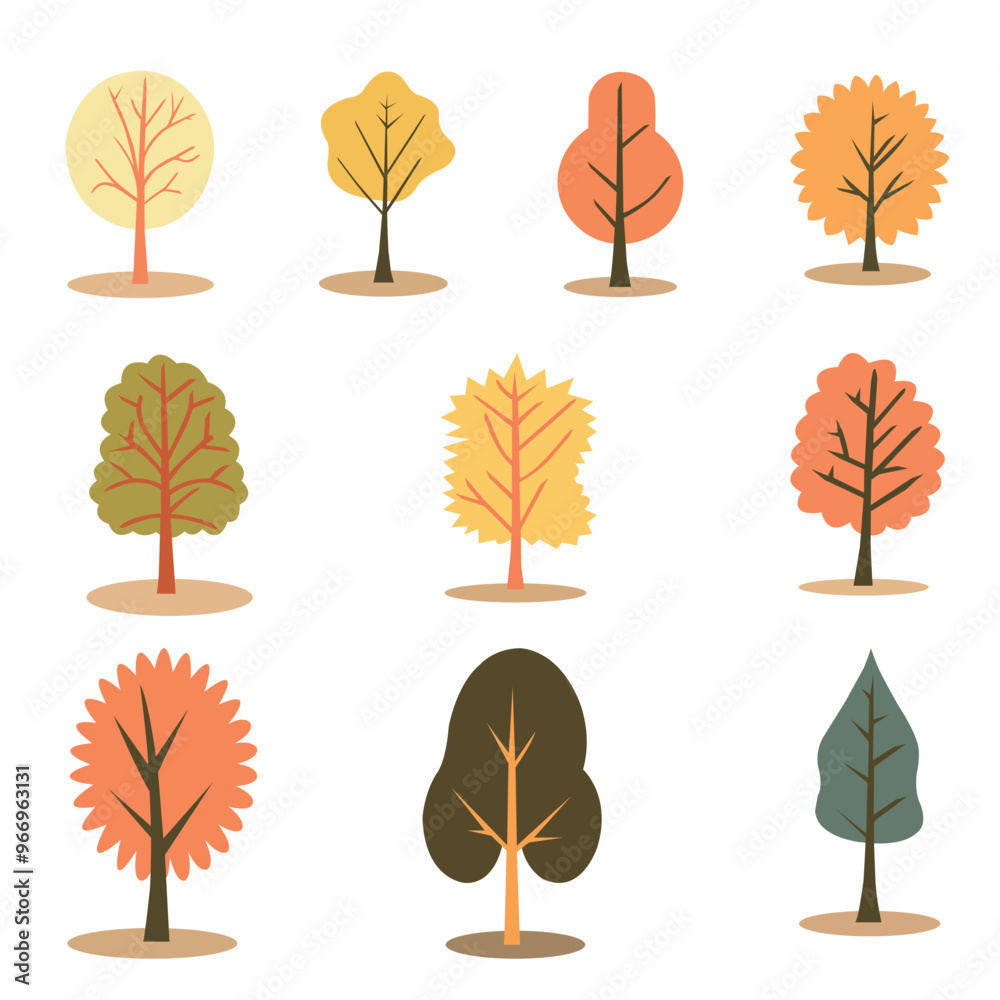 Obraz premium Autumn Season Tree isolated - Set of Autumn Plant Vector Illustration 