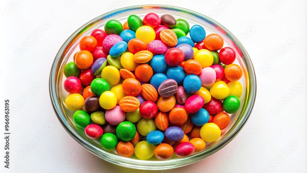 Sweet and colorful candy in a glass bowl, close-up fisheye shot Sweet and colorful candy in a glass bowl, close-up fisheye shot