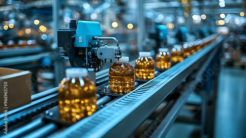 Bottles of liquid being pro...