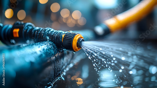 Close-up of a hose spraying...
