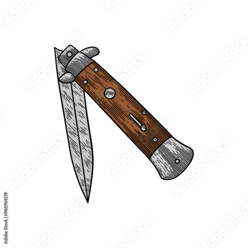 colored illustration 
hand drawn folding knife