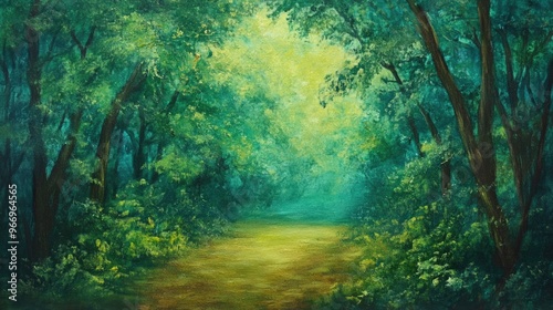 Original oil painting featuring unedited green nature scene