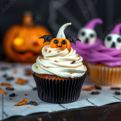 Un lindo panquecillo con una decoracion muy interesante y vibrante de halloween