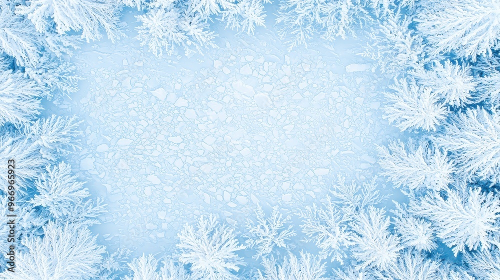 Frozen Pine Branches Winter Background with Copy Space Frozen Pine Branches Winter Background with Copy Space