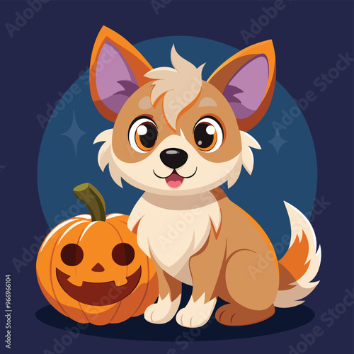 Cute cartoon siberian husky puppy on pastel background.