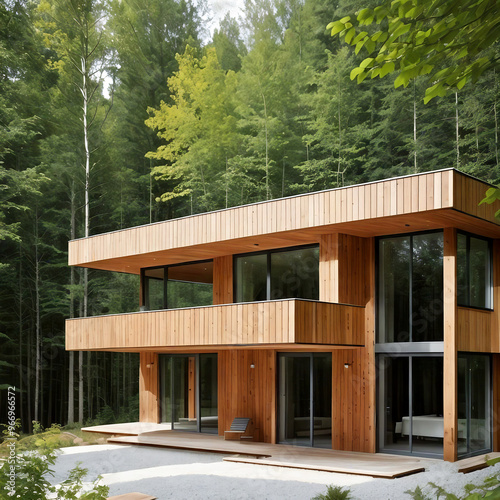 Dream House in the Forest - A modern architectural masterpiece combining wood, glass, steel, and concrete. Nestled in nature, this sleek design seamlessly blends contemporary aesthetics with natural m