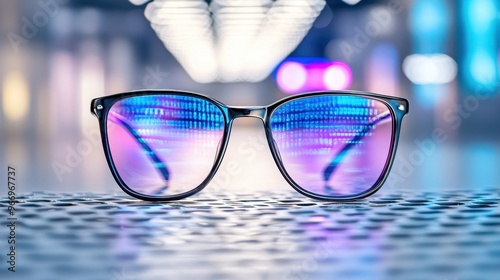 Enhance Digital Productivity with Premium Blue Light Blocking Glasses Placed Next to Laptop