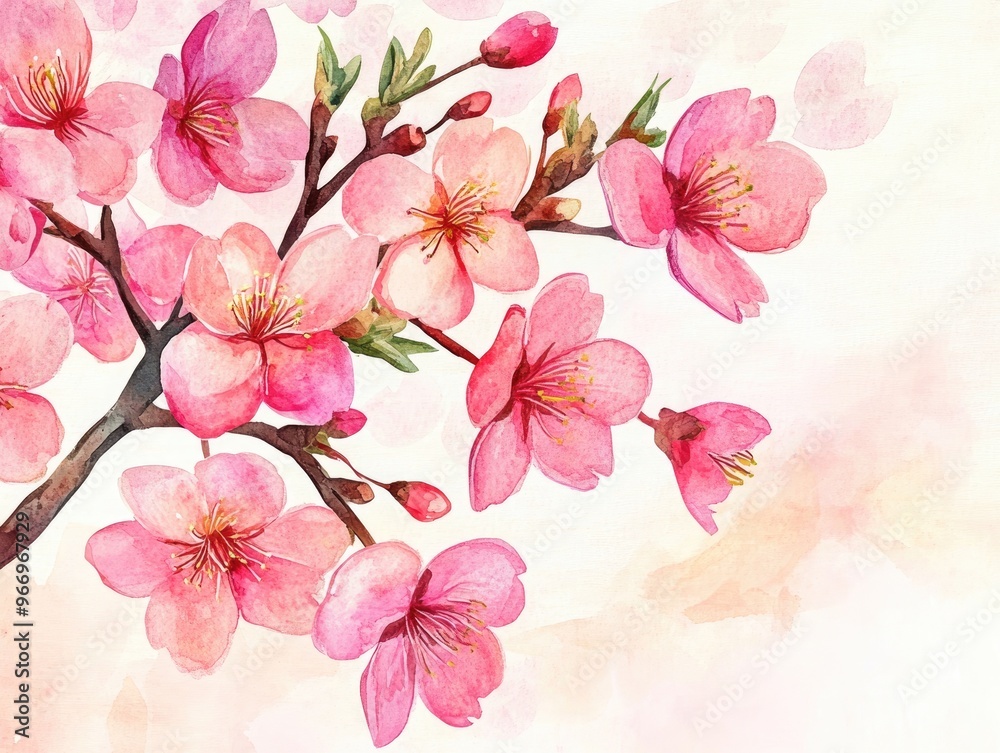 Vibrant cherry blossoms in full bloom Adorable hand painted spring flowers illustrated in watercolor Vibrant cherry blossoms in full bloom Adorable hand painted spring flowers illustrated in watercolor