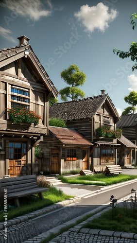 Rustic Wooden Houses in a Quiet Village - Perfect Phone Wallpaper