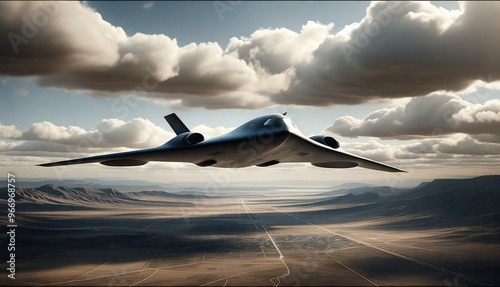 Stealth Strategic Bomber Flying Over a Desert, Perfect as wallpaper photo