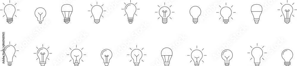 Light Bulb line icon vector, isolated on white background. Idea sign, solution, thinking concept. Lighting Electric lamp, electricity, shine, shiny. Flat style for graphic design, logo, web site, UI. Light Bulb line icon vector, isolated on white background. Idea sign, solution, thinking concept. Lighting Electric lamp, electricity, shine, shiny. Flat style for graphic design, logo, web site, UI.