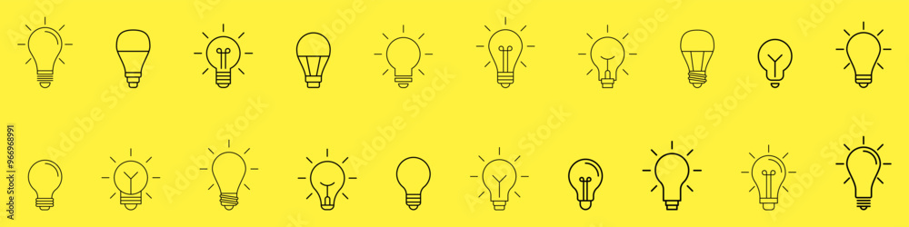 Light Bulb line icon vector, isolated on white background. Idea sign, solution, thinking concept. Lighting Electric lamp, electricity, shine, shiny. Flat style for graphic design, logo, web site, UI. Light Bulb line icon vector, isolated on white background. Idea sign, solution, thinking concept. Lighting Electric lamp, electricity, shine, shiny. Flat style for graphic design, logo, web site, UI.