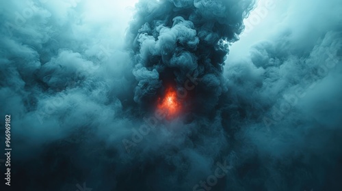 Spooky Halloween background with real smoke exploding outwardly from a void, thick fog swirling dramatically, creating a chilling and mysterious effect photo