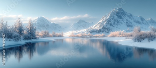 Snowy Mountain Landscape with Lake