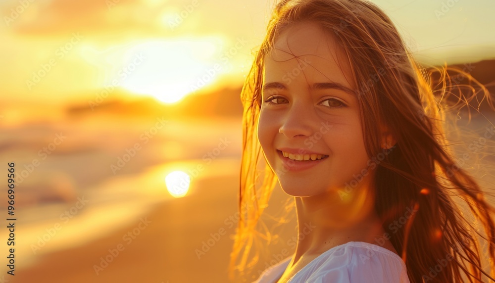 Sunset Serenity: A Teenage Beauty on the Beach