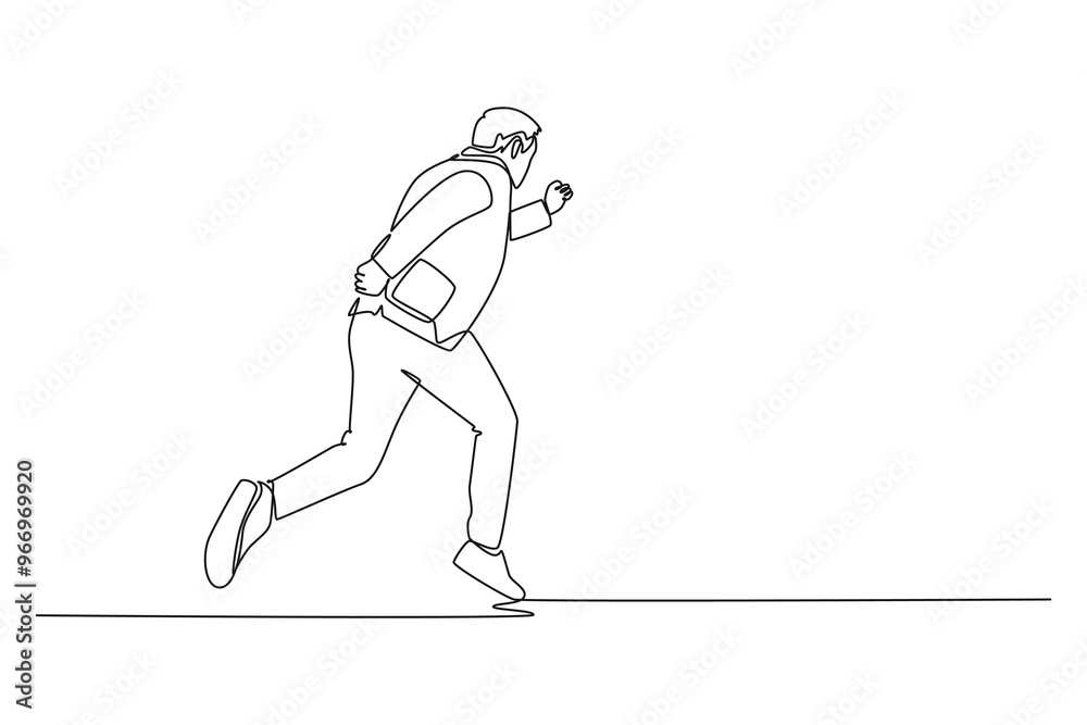 Continuous one line drawing back view businessman running fast to chase goal growth target. Success business manager on race competition challenge. Single line draw design vector graphic illustration Continuous one line drawing back view businessman running fast to chase goal growth target. Success business manager on race competition challenge. Single line draw design vector graphic illustration