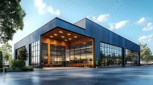 Wallpaper Mural Modern industrial building with large glass windows and a spacious interior. Torontodigital.ca