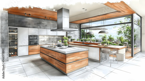 Modern kitchen design featu...