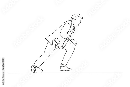 Single continuous line drawing of young smart businessman in formal suit running to go to office. Business financial market growth competition concept. One line draw graphic design vector illustration