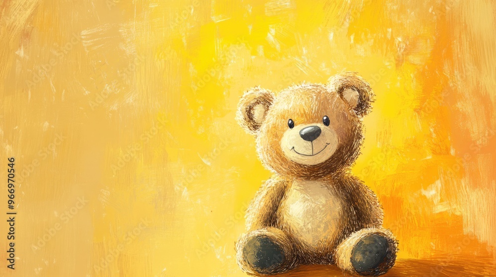 Cartoon illustration featuring a teddy bear set against a vibrant yellow backdrop Cartoon illustration featuring a teddy bear set against a vibrant yellow backdrop