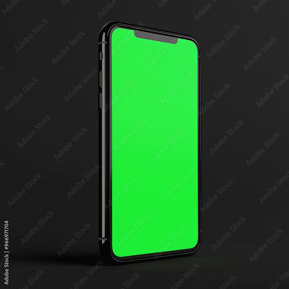 mockup smart phone with clean green screen standing sideways, Ai ...
