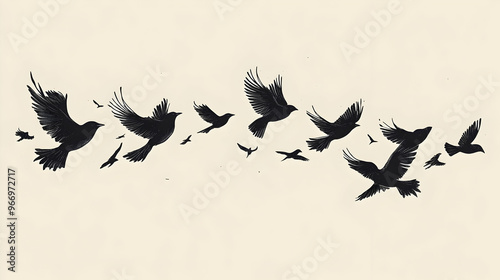 Silhouette of birds in flig...