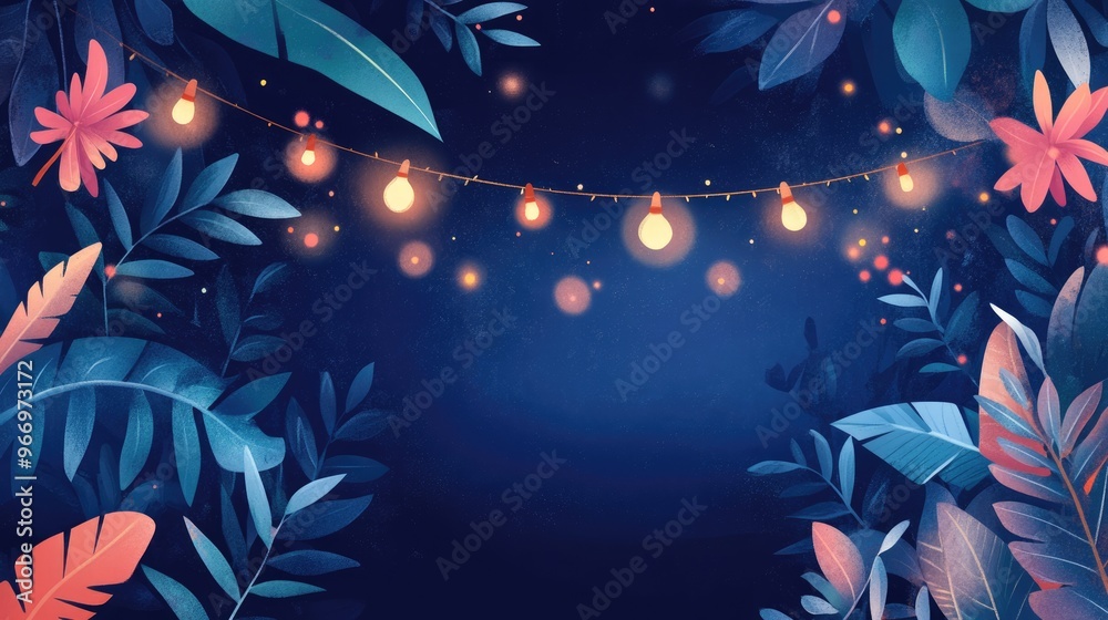 Card adorned with garlands featuring a space for text in a 2D cartoon style illustration Card adorned with garlands featuring a space for text in a 2D cartoon style illustration