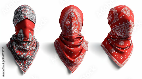 Three red bandanas displaye...