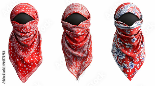 Three red bandanas styled a...